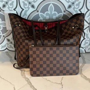 Neverfull MM Damier Azur Brown Red Inside